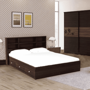 Okikust Queen Size Bed with Storage in Wenge Finish by Fern India