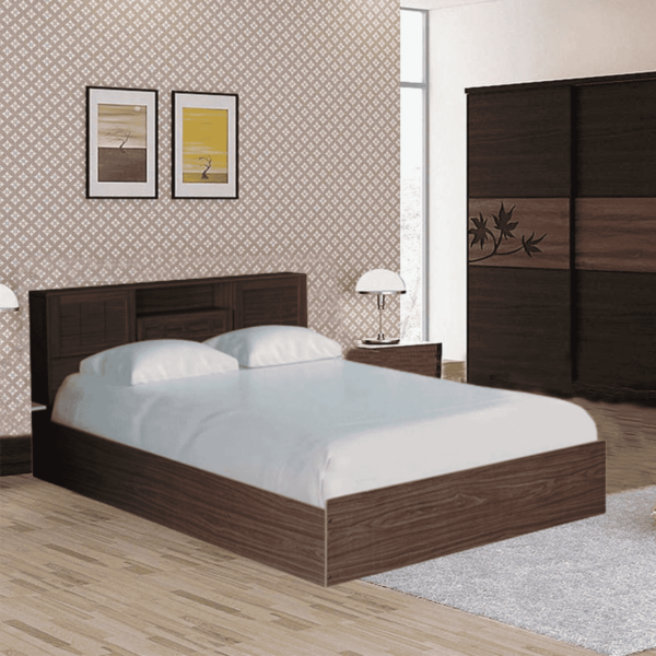 Ikedih Blackline Queen Size Bed with Storage in Walnut Finish By Fern India