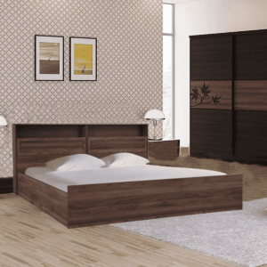 Assyla Queen Size Bed with Storage in Columbia Walnut Finish by Fern India