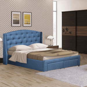 Olinad Upholstered Queen Size Bed in Navy Blue Colour with Storage Drawers By Fern India