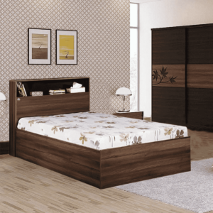 Nabru Single Bed with Head Board Shelf & Storage in Acacia Dark & Black Finish by Fern India