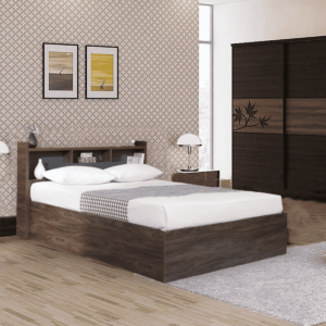 Aknavi Queen Size Bed with Headboard & Box Storage in Natural Walnut Colour By Fern India