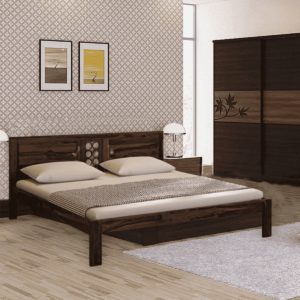 Oznerol Solid Wood Queen Size Bed in Provincial Teak Finish By Fern India