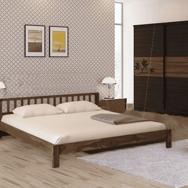 Droftreh Solid Wood Queen Size Bed in Rustic Teak Finish By Fern India