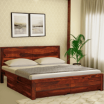 Ruges Solid Wood King Size Bed with Storage in Honey Oak Finish By Fern India