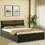 Omsok Maple Queen Size Bed with Storage in Fumed Oak Melamine Finish by Fern India