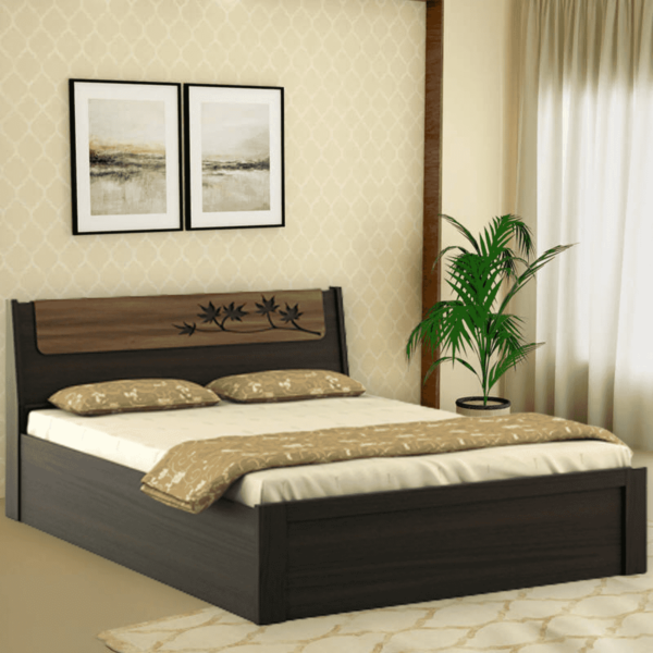 Omsok Maple Queen Size Bed with Storage in Fumed Oak Melamine Finish by Fern India