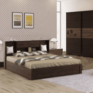 Emuy King Size Bed with Storage in Regato Walnut Colour By Fern India