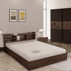 Lapo Single Bed With Box Storage in Walnut Finish by Fern India