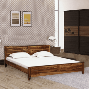 Nazzer Solid Wood King Size Bed In Rustic Teak Finish By Fern India