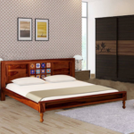 Akimaris Solid Wood King Size Bed In Honey Oak Finish By Fern India