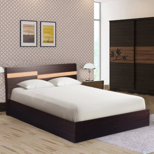 Oasih King Size Bed with Headboard Storage in Walnut Finish By Fern India