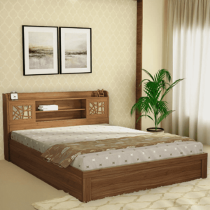 Omsok Rayan King Size Bed With Box Storage in Natural Teak Finish by Fern India