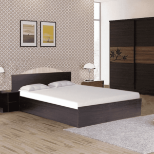 Asira Bedroom Set ( Queen Size Bed with Storage, 2 Door Wardrobe & Two Bedside Table ) in Wenge Finish By Fern India