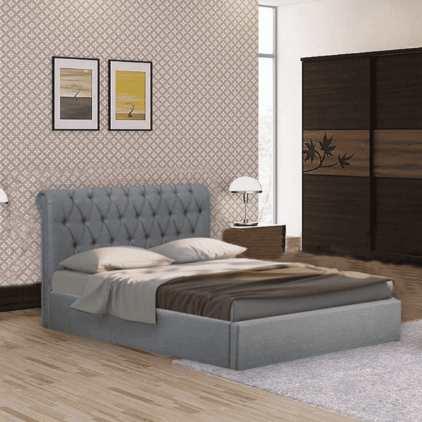 Nayarb Upholstered King Size Bed with Hydraulic Storage in Light Grey Colour By Fern India
