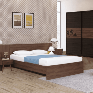 Narba King Size Bed with Bedside Tables in Brown Colour By Fern India