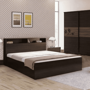 Xela Queen Size Bed with Storage in Dark Walnut Finish by Fern India