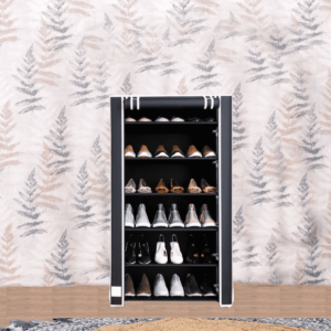 Enipla Shoe Rack with 6 Shelves & Cover in Black Colour by Fern India