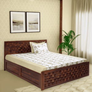 Ateiluj Queen Size Bed with Storage in Honey Finish by Fern India