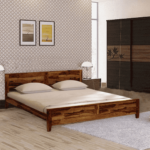 Nazzer Solid Wood King Size Bed In Rustic Teak Finish By Fern India