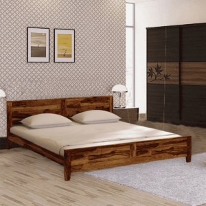 Nazzer Solid Wood King Size Bed In Rustic Teak Finish By Fern India