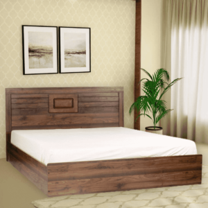 Ihciad King Size Bed with Bedside Table in Columbia Walnut Finish By Fern India