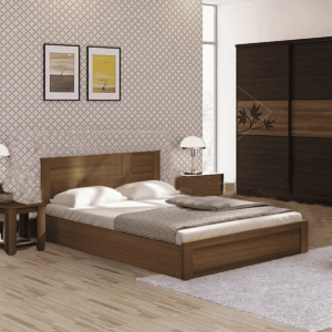 Urabus Queen Size Bed with Storage & Bedside Table in Bronze Walnut Finish By Fern India