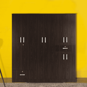 Ner 6 Door Wardrobe with External Drawers in Wenge Finish by Fern India