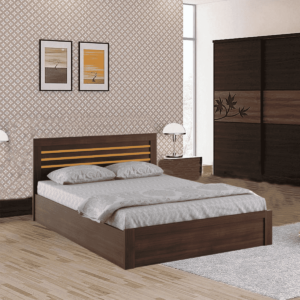 Amuos King Size Bed with Storage in Regato Walnut Colour By Fern India