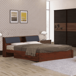 Alusru Solid Wood King Size Bed with Storage in Honey Oak Finish By Fern India