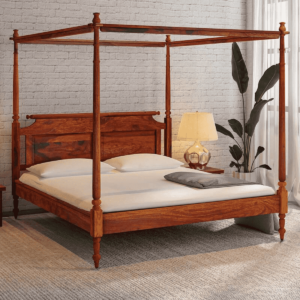 Notselrah Solid Wood Poster Bed in Honey Oak Finish By Fern India
