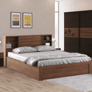 Imik Queen Size Bed with Storage in Regato Walnut Colour By Fern India