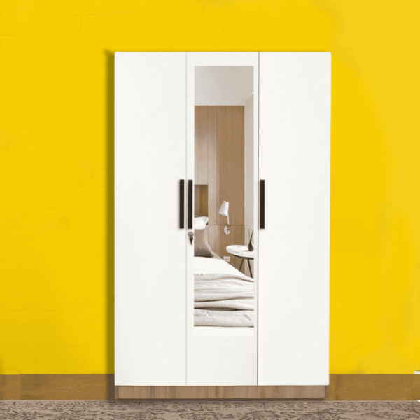 Enozo Deluxe 3 door Wardrobe With Mirror in Milky Oak Finish by Fern India
