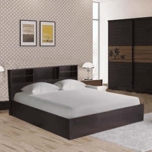 Ayot Queen Size Bed with Storage in Walnut Finish By Fern India