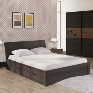 Ujnihs Queen Size Upholstered Bed with Storage in Wenge Finish By Fern India