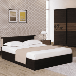 Ikkin Queen Size Bed in Brown & Sonoma Oak Finish by Fern India