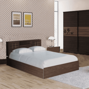 Ikedih Goldline Queen Size Bed with Storage in Walnut Finish By Fern India