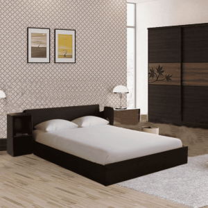 Ner Queen Size Bed with Storage & Two Bedside Tables in Wenge Finish By Fern India