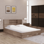 Ihsoh Queen Size Bed with Storage in Walnut Finish by Fern India