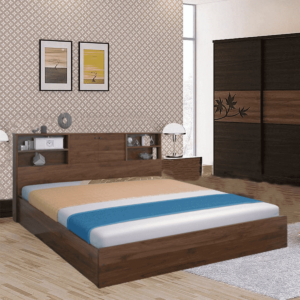 Rennug Queen Size Bed with Storage in Wenge Finish by Fern India