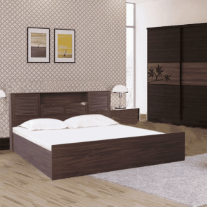 Notlob Queen Size Bed with Storage in Walnut Finish by Fern India