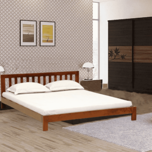 Noiro Solid Wood Queen Size Bed In Honey Oak Finish by Fern India