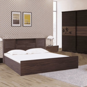 Notlob King Size Bed with Storage in Walnut Finish by  Fern India