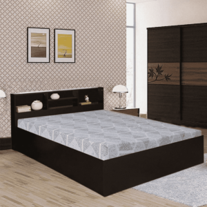 Ihcie Queen Size Bed in Black & Wenge- Light Bali Oak Finish with Box Storage By Fern India