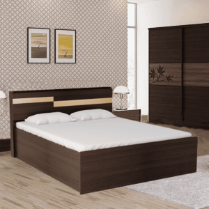 Oasih Queen Size Bed with Headboard Storage in Walnut Finish by Fern India