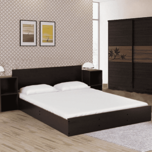 Ner King Size Bed with Storage & Two Bedside Tables in Wenge Finish By Fern India