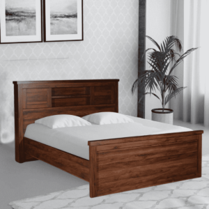 Otuuy Queen Size Bed with Headboard Storage in Walnut Finish By Fern India