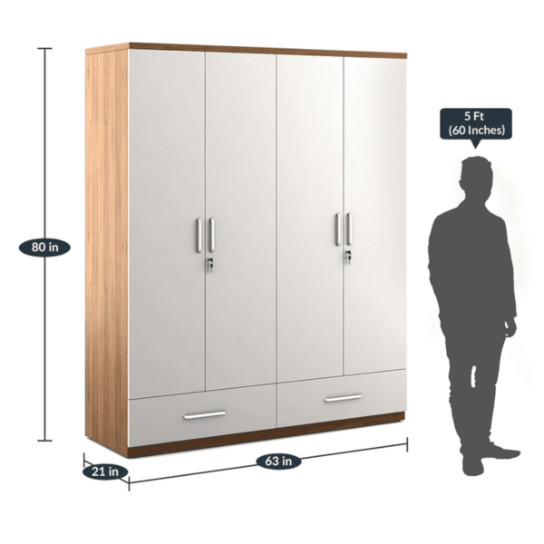 Omsok Apex 4 Door Wardrobe in Frosty White Colour by Fern India