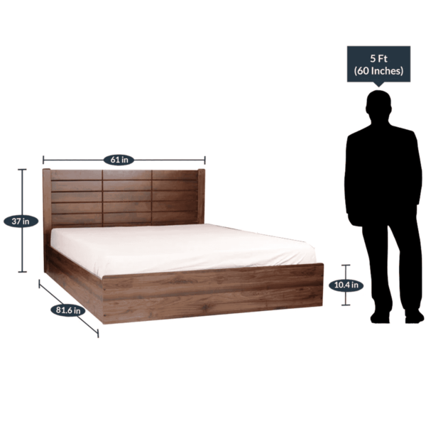 Ustet Queen Size Bed with Storage & Two Bedside Tables in Walnut Finish By Fern India