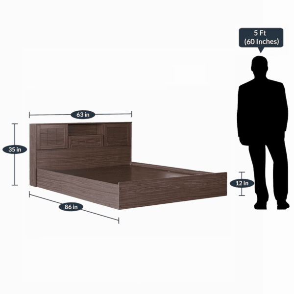 Ikedih Blackline Queen Size Bed with Storage in Walnut Finish By Fern India